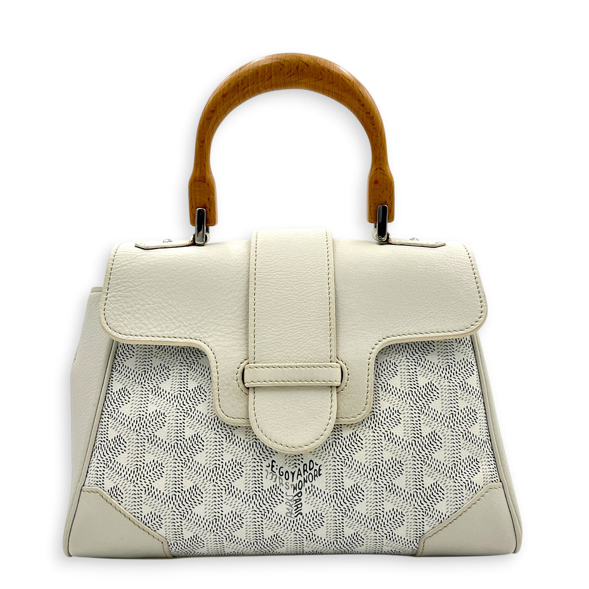 Saigon Souple Shoulder Bag Mini White in Coated Canvas, Silver hardware