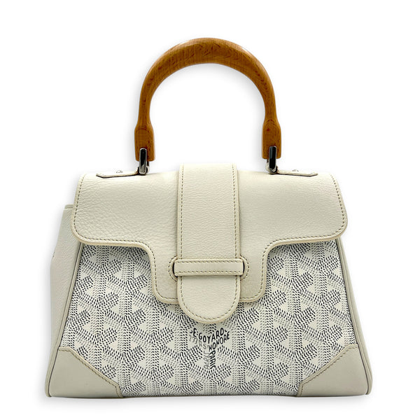 Saigon Souple Shoulder Bag Mini White in Coated Canvas, Silver hardware