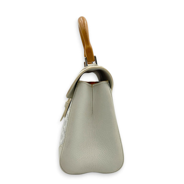 Saigon Souple Shoulder Bag Mini White in Coated Canvas, Silver hardware