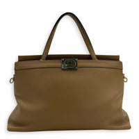 Interlocking G Beige Top Handle Bag in Calfskin, Gold hardware