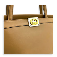 Interlocking G Beige Top Handle Bag in Calfskin, Gold hardware