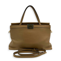 Interlocking G Beige Top Handle Bag in Calfskin, Gold hardware