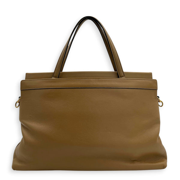 Interlocking G Beige Top Handle Bag in Calfskin, Gold hardware
