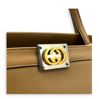 Interlocking G Beige Top Handle Bag in Calfskin, Gold hardware