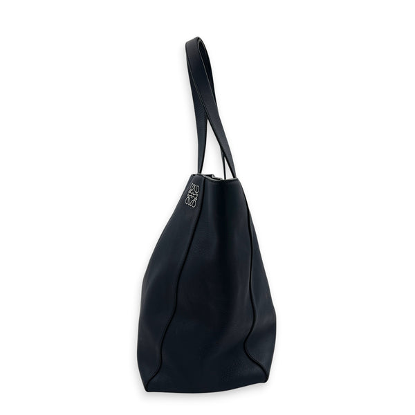 Anagram Blue Tote Bag in Calfskin, Silver hardware