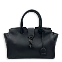 Cabas Top Handle Bag Black in Crocodile Embossed Calfskin, Silver hardware