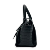 Cabas Top Handle Bag Black in Crocodile Embossed Calfskin, Silver hardware
