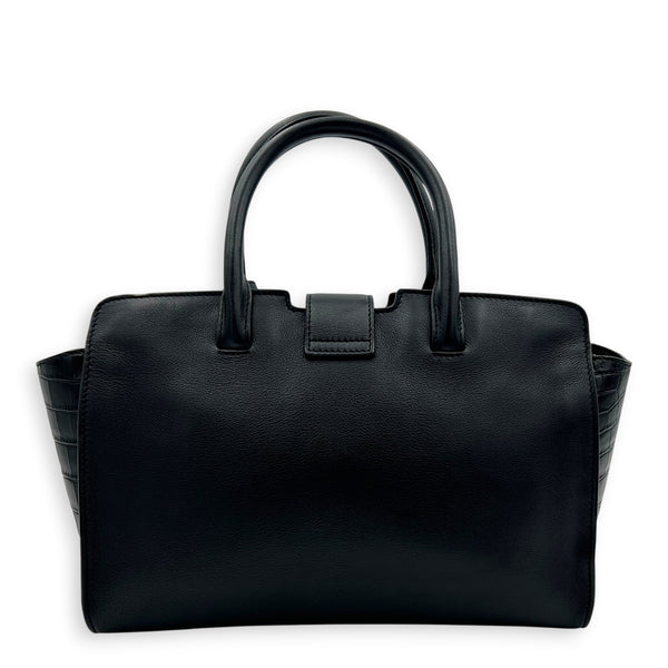 Cabas Top Handle Bag Black in Crocodile Embossed Calfskin, Silver hardware