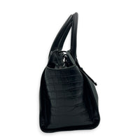 Cabas Top Handle Bag Black in Crocodile Embossed Calfskin, Silver hardware