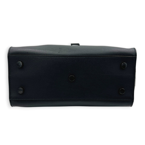 Cabas Top Handle Bag Black in Crocodile Embossed Calfskin, Silver hardware