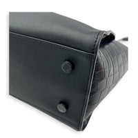 Cabas Top Handle Bag Black in Crocodile Embossed Calfskin, Silver hardware