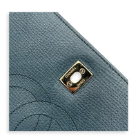 Chevron Statement Flap Shoulder Bag Metallic Blue in Caviar Leather, Gold hardware