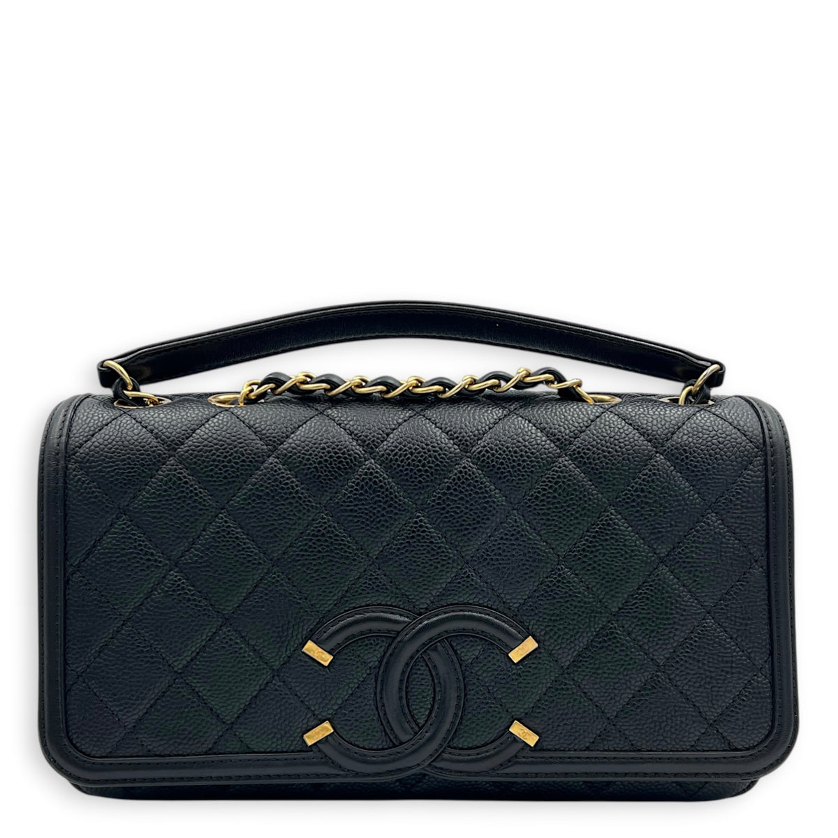 CC Filigree Shoulder Bag Black in Caviar Leather, Gold hardware