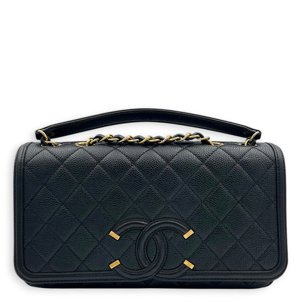 CC Filigree Shoulder Bag Black in Caviar Leather, Gold hardware