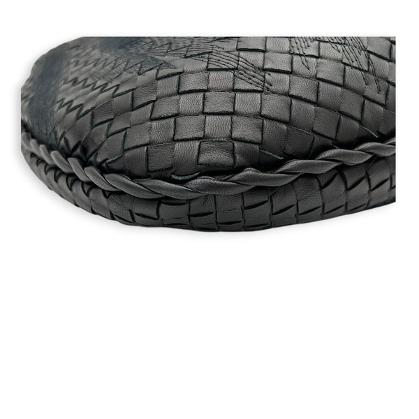 Intrecciato Hobo Black Shoulder Bag in Nappa Leather, Gunmetal hardware