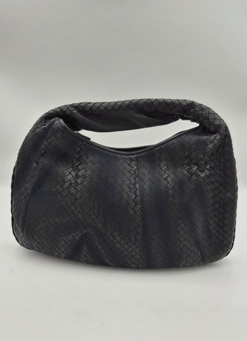 Intrecciato Hobo Black Shoulder Bag in Nappa Leather, Gunmetal hardware