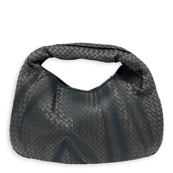 Intrecciato Hobo Black Shoulder Bag in Nappa Leather, Gunmetal hardware