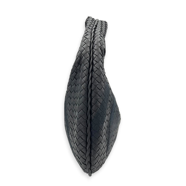 Intrecciato Hobo Black Shoulder Bag in Nappa Leather, Gunmetal hardware