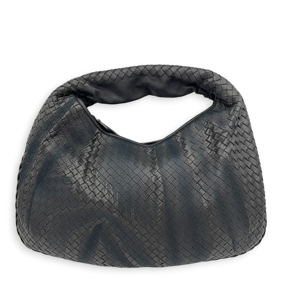 Intrecciato Hobo Black Shoulder Bag in Nappa Leather, Gunmetal hardware