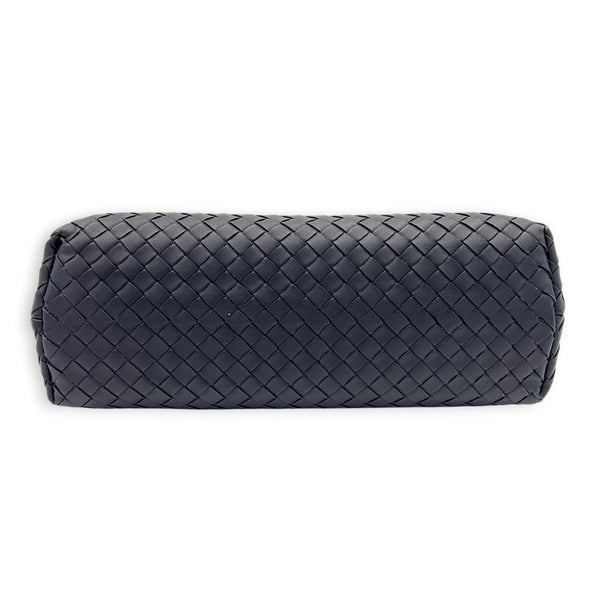 Intrecciato Black Shoulder Bag in Nappa Leather, Silver hardware