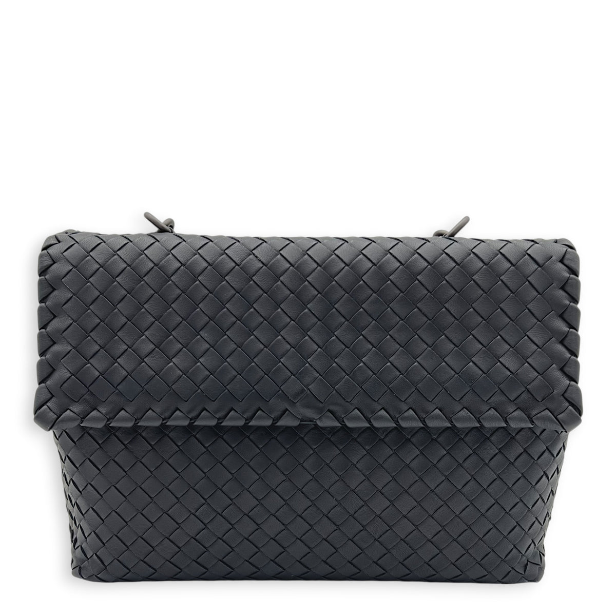 Intrecciato Black Shoulder Bag in Nappa Leather, Silver hardware