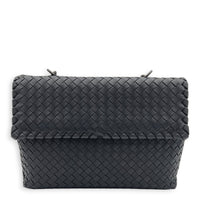 Intrecciato Black Shoulder Bag in Nappa Leather, Silver hardware