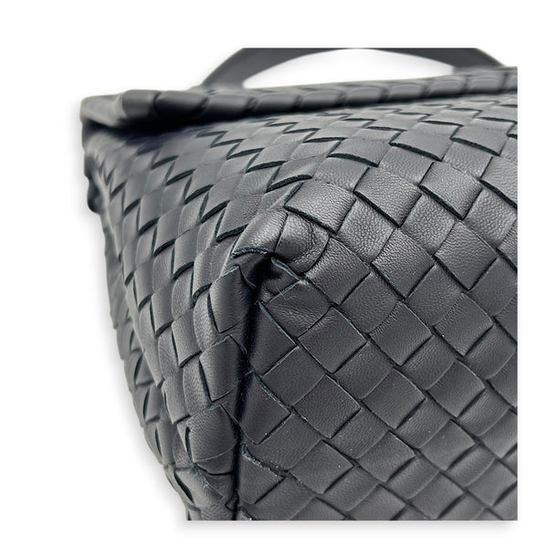 Intrecciato Black Shoulder Bag in Nappa Leather, Silver hardware