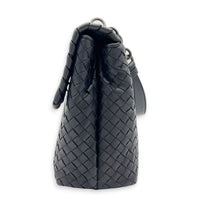 Intrecciato Black Shoulder Bag in Nappa Leather, Silver hardware