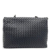Intrecciato Black Shoulder Bag in Nappa Leather, Silver hardware