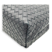 Intrecciato Black Shoulder Bag in Nappa Leather, Silver hardware