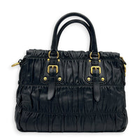 Gaufre Top Handle Bag Nero in Nappa Leather, Gold hardware