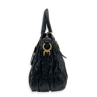 Gaufre Top Handle Bag Nero in Nappa Leather, Gold hardware