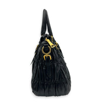 Gaufre Top Handle Bag Nero in Nappa Leather, Gold hardware