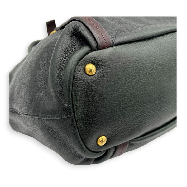Cervo Antik Green Top Handle Bag in Nappa Leather, Gold hardware