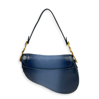 Saddle Shoulder Bag Medium Blue in Python Leather, Gold hardware