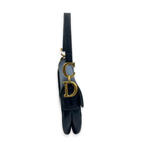 Saddle Shoulder Bag Medium Blue in Python Leather, Gold hardware