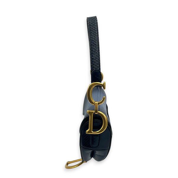 Saddle Shoulder Bag Medium Blue in Python Leather, Gold hardware