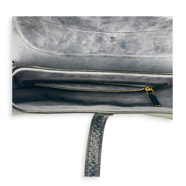 Saddle Shoulder Bag Medium Blue in Python Leather, Gold hardware