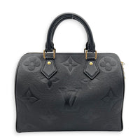 Speedy Bandouliere 25 Black Top Handle Bag in Monogram Empreinte Leather, Gold hardware