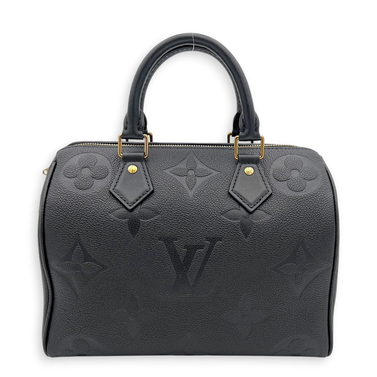 Speedy Bandouliere 25 Black Top Handle Bag in Monogram Empreinte Leather, Gold hardware
