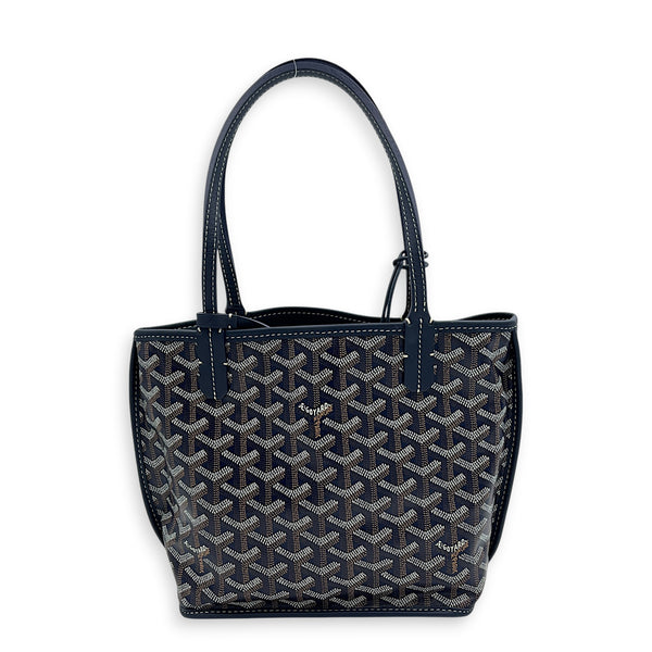 Anjou Mini Navy with Universal Clip Tote Bag in Coated Canvas, Silver hardware