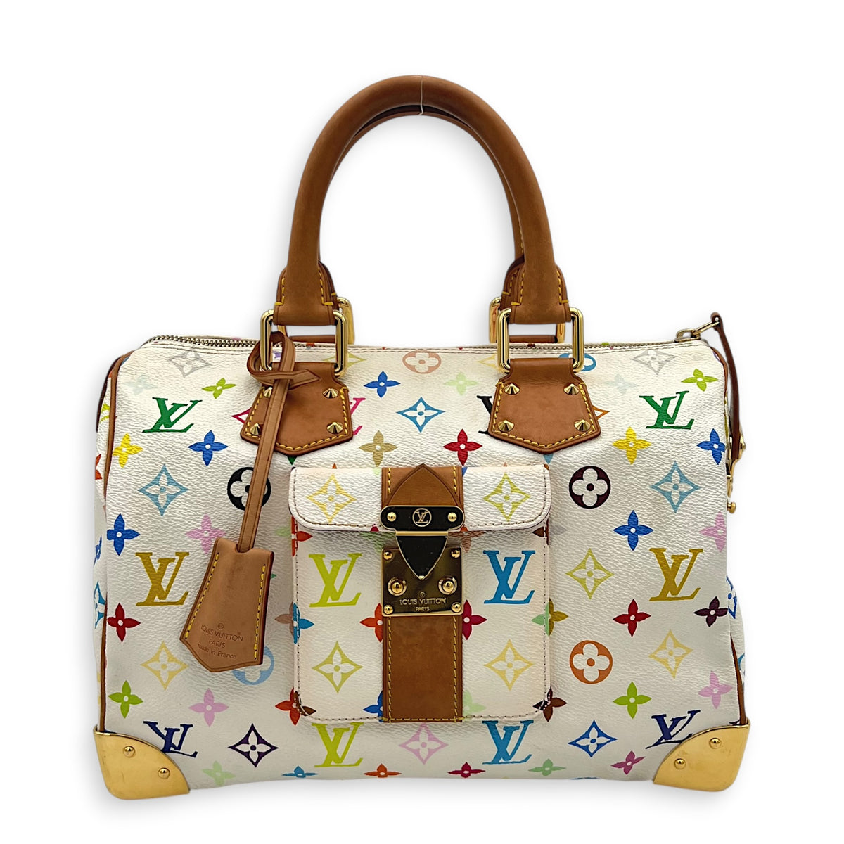 Speedy Top Handle Bag 30 Multicolor White in Coated Canvas, Gold hardware
