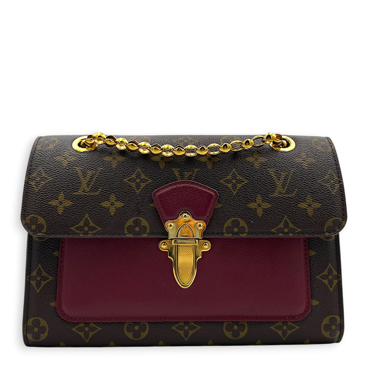 Victoire Burgundy Shoulder Bag in Monogram Coated Canvas, Gold hardware