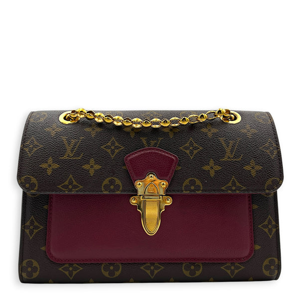 Victoire Burgundy Shoulder Bag in Monogram Coated Canvas, Gold hardware
