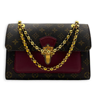 Victoire Burgundy Shoulder Bag in Monogram Coated Canvas, Gold hardware