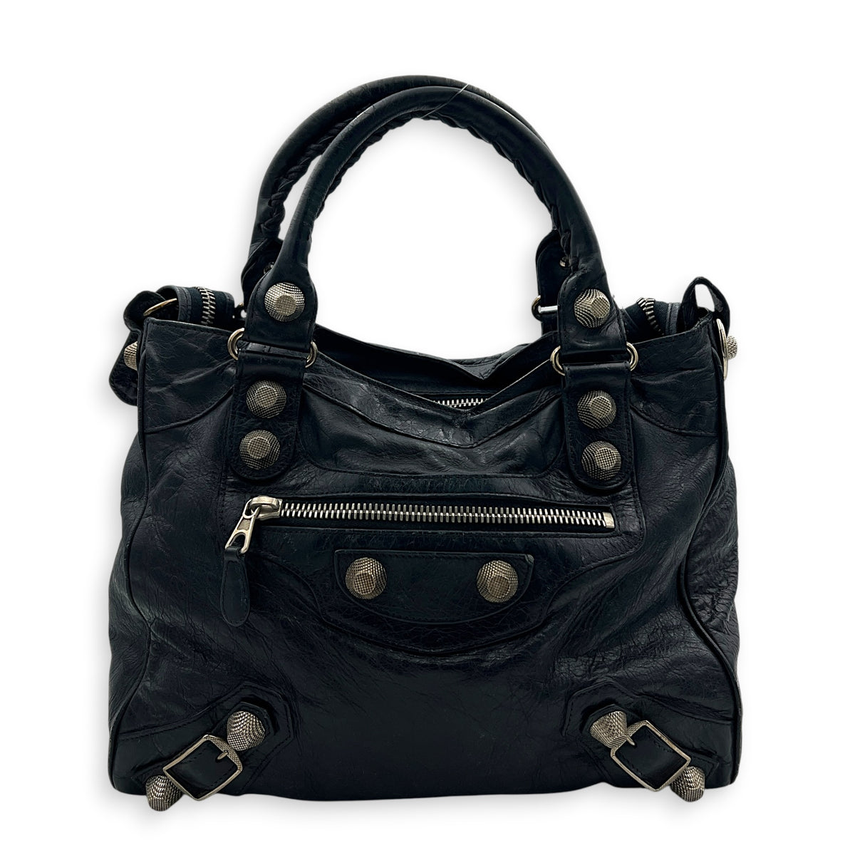 Vero Giant Stud Black Top Handle Bag in Calfskin,  hardware