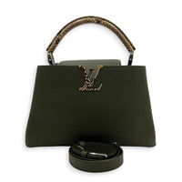 Capucines Top Handle Bag Green in Taurillon Leather, Silver hardware
