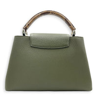 Capucines Top Handle Bag Green in Taurillon Leather, Silver hardware