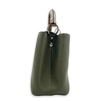 Capucines Top Handle Bag Green in Taurillon Leather, Silver hardware