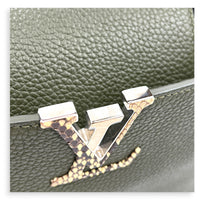 Capucines Top Handle Bag Green in Taurillon Leather, Silver hardware